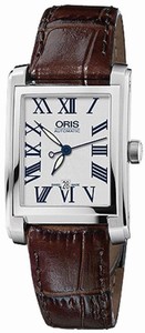 Oris Rectangular Date Automatic Roman Numerals Brown Leather Watch# 56176564071LSFC (Women Watch)