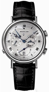 Breguet Automatic 18kt White Gold Silver Dial Crocodile Leather Black Band Watch #5707BB-12-9V6 (Men Watch)