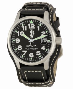 Invicta Specialty Quartz Black Dial Date Black Leather Watch #5755 (Men Watch)