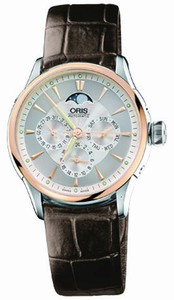 Oris Self Winding Automatic Polished 18k Rose Gold Tone With Steel Silver Dial Band Watch #58176066351LS (Men Watch)