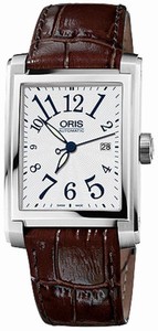 Oris Rectangular Date Automatic Silver Dial Brown Leather Watch# 58376574061LSFC (Men Watch)