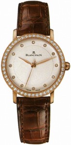 Blancpain Automatic 18kt Rose Gold Silver Dial Crocodile Leather Brown Band Watch #6102-2987-55 (Women Watch)