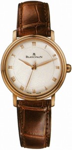 Blancpain Automatic 18kt Rose Gold Silver Dial Crocodile Leather Brown Band Watch #6102-3642-55 (Women Watch)