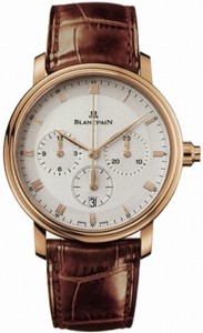 Blancpain Automatic 18kt Rose Gold Silver Dial Crocodile Leather Brown Band Watch #6185-3642-55B (Men Watch)