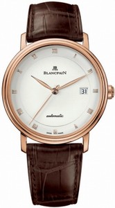 Blancpain Automatic 18kt Rose Gold Silver Dial Crocodile Leather Brown Band Watch #6223-3642-55B (Men Watch)