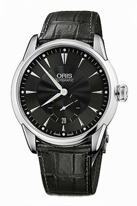 Oris Artelier Small Second Date Automatic Black Dial Black Leather Watch# 62375824074LSFC (Men Watch)