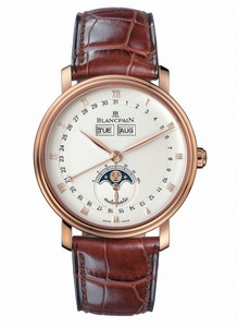 Blancpain Villeret Automatic Complete Calender Moon Phase 18ct Rose Gold Case Brown Leather Watch# 6263-3642-55 (Men Watch)