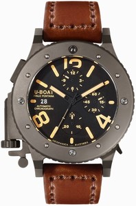 U-Boat Automatic Chronograph Date Titanium Case Brown Leather Watch# 6472 (Men Watch)