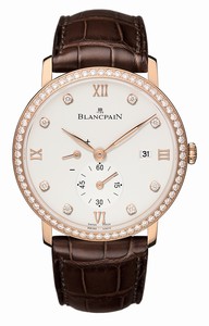 Blancpain Villeret Hand Wind Diamond Small Second Date Dial Diamond Bezel 18ct Rose Gold Case Leather Watch# 6606-2987-55B (Men Watch)
