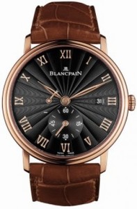 Blancpain Villeret Hand Wind Black Dial Small Second Date 18ct Rose Gold Case Leather Watch# 6606-3630-55B (Men Watch)
