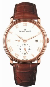 Blancpain Manual Wind 18kt Rose Gold Silver Dial Crocodile Leather Brown Band Watch #6606-3642-55B (Men Watch)