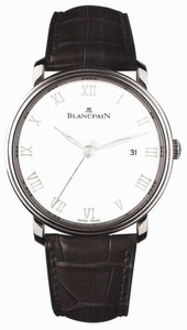Blancpain Automatic Stainless Steel White Dial Crocodile Leather Black Band Watch #6651-1127-55B (Men Watch)