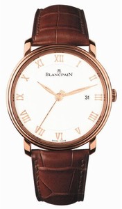 Blancpain Automatic 18kt Rose Gold White Dial Crocodile Leather Brown Band Watch #6651-3642-55B (Men Watch)