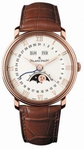 Blancpain Automatic 18kt Rose Gold Silver Dial Crocodile Leather Brown Band Watch #6654-3642-55B (Men Watch)