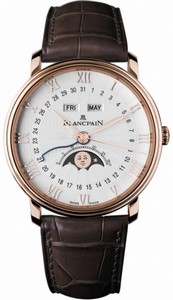 Blancpain Automatic 18kt Rose Gold Silver Dial Crocodile Leather Brown Band Watch #6664-3642-55B (Men Watch)