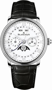 Blancpain Villeret Automatic Chronograph Complete Calender Moon Phase Black Leather Watch# 6685-1127-55B (Men Watch)
