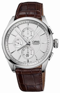 Oris Artix Chronograph Automatic Silver Dial Brown Leather Watch# 67476444051LSFC (Men Watch)