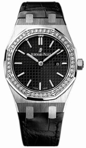Audemars Piguet Quartz Brushed Stainless Steel Black Dial Black Crocodile Leather Band Watch #67651ST.ZZ.D002CR.01 (Women Watch)