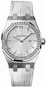 Audemars Piguet Quartz Stainless Steel Silver Dial White Crocodile Leather Band Watch #67651ST.ZZ.D011CR.01 (Women Watch)