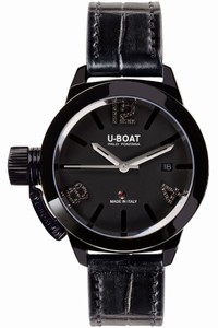 U-Boat Classico Automatic IPB Black Diamonds Black Alligator Leather Watch# 6951_u_boat (Women Watch)