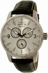 Invicta Signature Quartz Analog Day Date Black Leather Watch # 7021 (Men Watch)