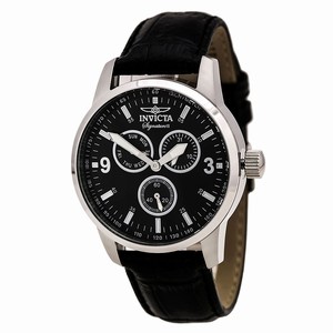 Invicta Signature Quartz Day Date Black Leather Watch # 7022 (Men Watch)