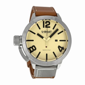 U-Boat Classico Automatic Beige Dial Date Brown Leather Watch# 7121 (Men Watch)
