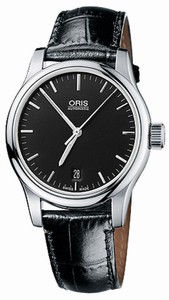 Oris Classic Automatic Black Dial Date Black Leather Watch #73375784054LS (Men Watch)