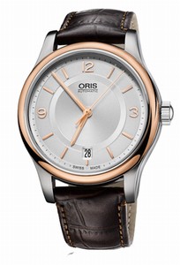 Oris Classic Date Automatic Silver Dial PVD Rose Gold Coating Bezel Leather Watch# 73375784331LS (Men Watch)