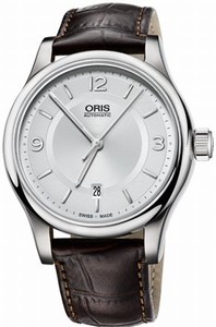 Oris Automatic Silver Dial Date Brown Leather Watch # 73375944031LS (Men Watch)