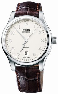 Oris Classic Date Automatic White Dial Date Leather Watch #73375944091LS (Men Watch)
