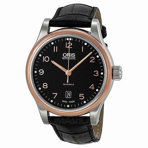 Oris Classic Automatic Black Dial Date Black Leather Watch #73375944394LS (Men Watch)