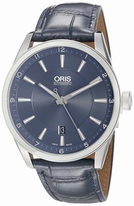 Oris Automatic Blue Dial Date Blue Leather Watch # 73376424035LS (Men Watch)