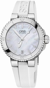 Oris Aquis Date Automatic Mother of Pearl Dial Rubber Watch #73376524151RS (Women Watch)