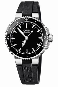 Oris Aquis Date Automatic Black Dial Black Rubber Watch #73376524154RS (Women Watch)
