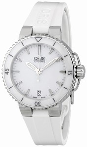 Oris Aquis Date Automatic White Dial White Rubber Watch #73376524156RS (Women Watch)