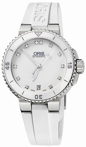 Oris Aquis Date Diamonds Automatic Ceramic Bezel Diamond White Dial White Rubber Watch #73376524191RS (Women Watch)