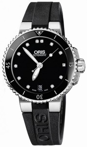 Oris Aquis Date Diamonds Automatic Diamonds Black Dial Black Rubber Watch #73376524194RS (Women Watch)