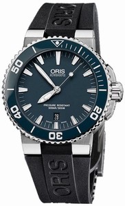 Oris Aquis Date Automatic Blue Dial Black Rubber Watch #73376534155RS (Men Watch)