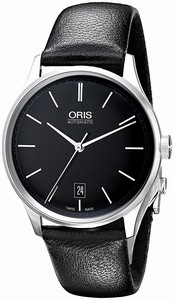Oris Automatic Black Dial Date Black Leather Watch # 73376814084LS (Men Watch)