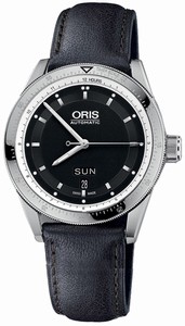 Oris Artix GT Day Date Automatic Black Dial Black Leather Watch #73576624174LS (Men Watch)