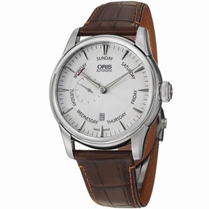 Oris Artelier Small Second Pointer Day Automatic Silver Dial Brown Leather Watch# 74576664051LSFC (Men Watch)