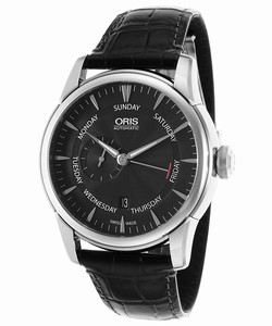 Oris Automatic Day Date Black Leather Watch # 74576664054LS (Men Watch)