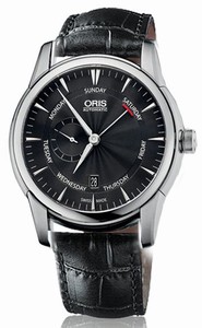 Oris Artelier Small Second Pointer Day Automatic Black Dial Black Leather Watch# 74576664054LSFC (Men Watch)