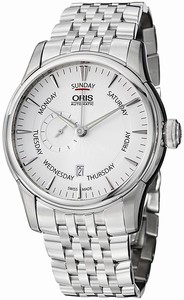 Oris Silver Guilloche Dial Stainless Steel Band Watch #745-7666-4051-MB (Men Watch)