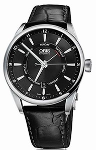 Oris Black Dial Leather Band Watch #75576914054LS (Men Watch)