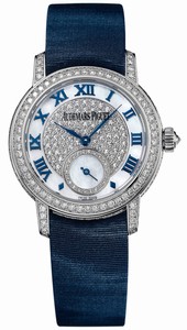 Audemars Piguet Manual Wind 18kt White Gold Mother Of Pearl With Diamonds Dial Blue Satin Band Watch #77229BC.ZZ.A025MR.01 (Women Watch)