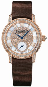 Audemars Piguet Manual Wind 18kt Rose Gold Mother Of Pearl With Diamonds Dial Brown Satin Band Watch #77229OR.ZZ.A082MR.01 (Women Watch)