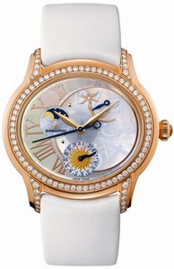 Audemars Piguet Automatic 18kt Rose Gold Mother Of Pearl Dial White Satin Band Watch #77315OR.ZZ.D013SU.01 (Women Watch)