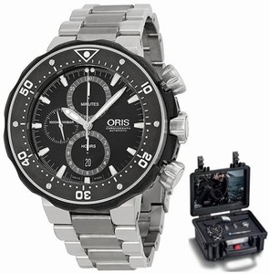 Oris ProDiver Chronograph Black Dial Titanium Bracelet Watch #77476837154MB (Men Watch)